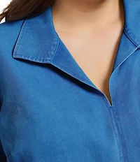 Foxcroft Plus Size Agnes Tencel Cotton Wing Collar 3/4 Sleeve Tunic