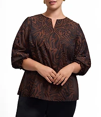 Foxcroft Plus Size Alicia Sateen Zebra Print Split V-Neck 3/4 Sleeve Top