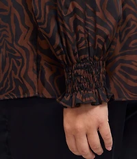 Foxcroft Plus Size Alicia Sateen Zebra Print Split V-Neck 3/4 Sleeve Top