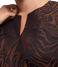 Foxcroft Plus Size Alicia Sateen Zebra Print Split V-Neck 3/4 Sleeve Top