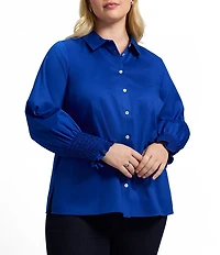 Foxcroft Plus Size Avril Stretch Matte Sateen Long Sleeve Button-Front Shirt