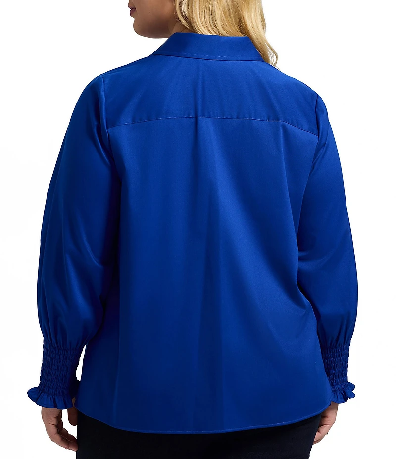 Foxcroft Plus Size Avril Stretch Matte Sateen Long Sleeve Button-Front Shirt