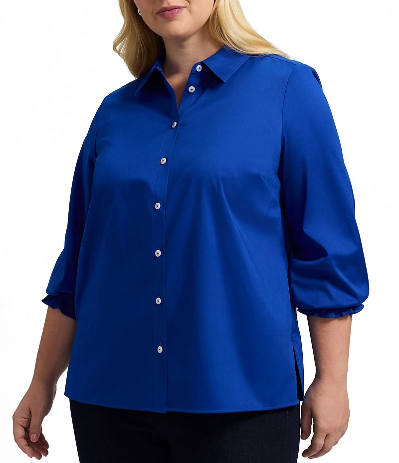 Foxcroft Plus Size Avril Stretch Matte Sateen Long Sleeve Button-Front Shirt