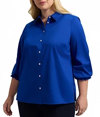 Foxcroft Plus Size Avril Stretch Matte Sateen Long Sleeve Button-Front Shirt