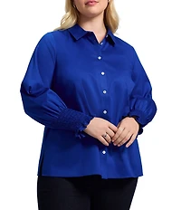 Foxcroft Plus Size Avril Stretch Matte Sateen Long Sleeve Button-Front Shirt