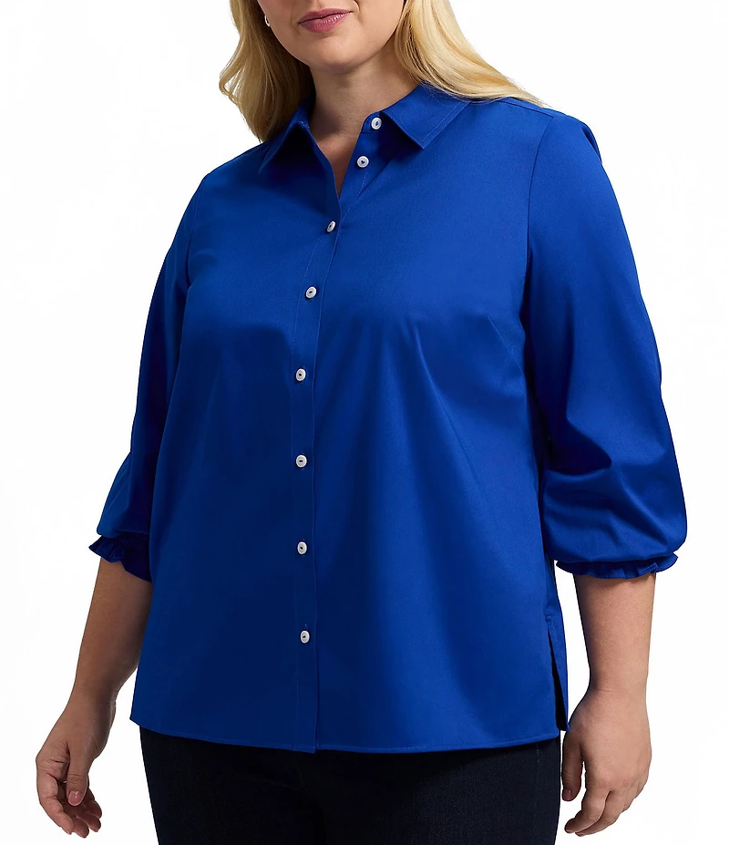 Foxcroft Plus Size Avril Stretch Matte Sateen Long Sleeve Button-Front Shirt