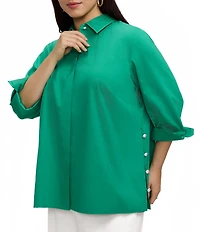 Foxcroft Plus Size Beatrice Matte Sateen Point Collar 3/4 Turn-Up Cuff Hidden Button Front Blouse
