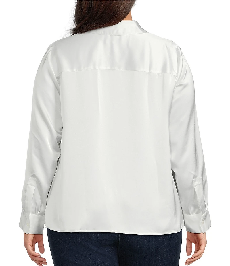 Foxcroft Plus Size Bianca Luxe-Satin Beyond Silk Point Collar Long Sleeve Shirt