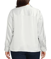 Foxcroft Plus Size Bianca Luxe-Satin Beyond Silk Point Collar Long Sleeve Shirt