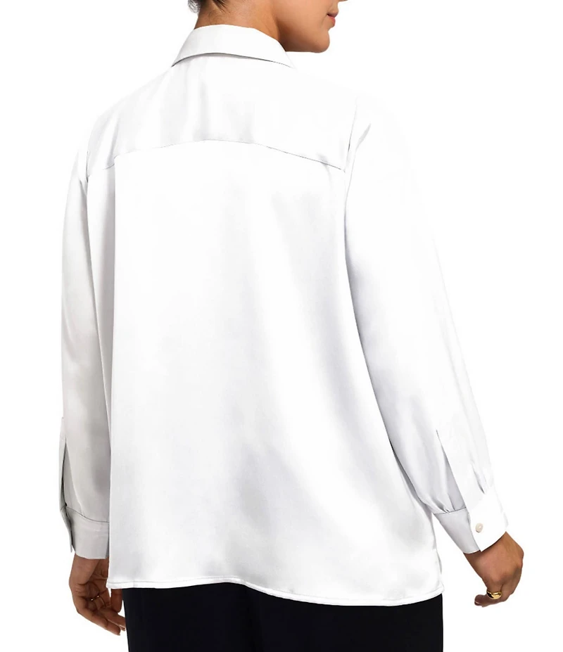 Foxcroft Plus Size Bianca Luxe-Satin Beyond Silk Point Collar Long Sleeve Shirt