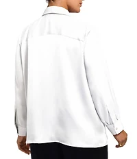 Foxcroft Plus Size Bianca Luxe-Satin Beyond Silk Point Collar Long Sleeve Shirt