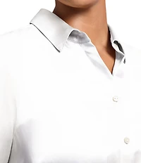 Foxcroft Plus Size Bianca Luxe-Satin Beyond Silk Point Collar Long Sleeve Shirt