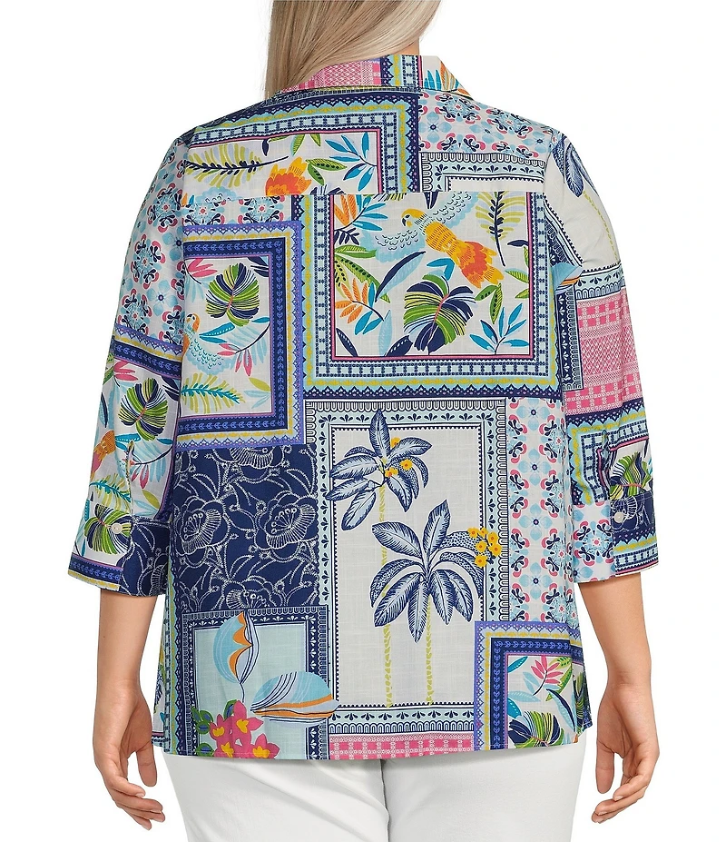 Foxcroft Plus Size Julia Wrinkle-Free Printed Y-Neck 3/4 Sleeve Tunic