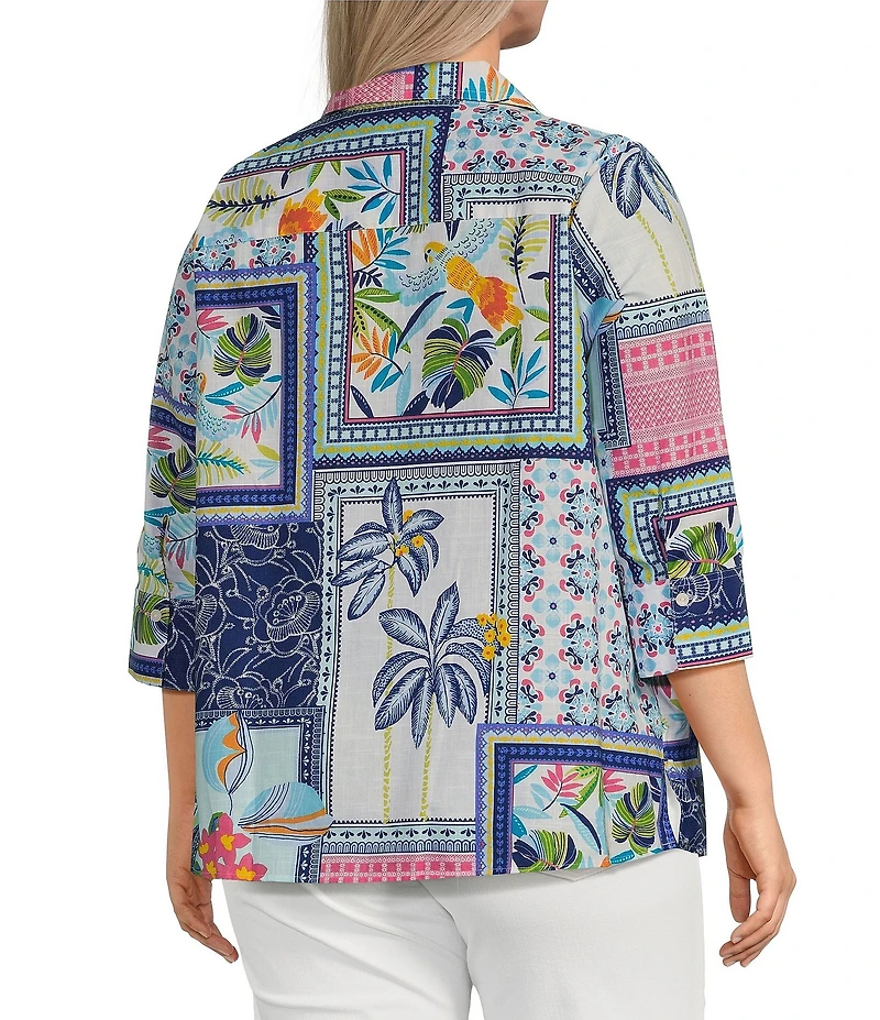 Foxcroft Plus Size Julia Wrinkle-Free Printed Y-Neck 3/4 Sleeve Tunic