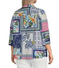 Foxcroft Plus Size Julia Wrinkle-Free Printed Y-Neck 3/4 Sleeve Tunic