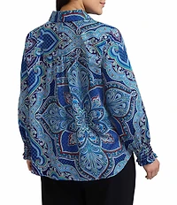 Foxcroft Plus Size Olivia Wrinkle-Free Kaleidoscope Print Cotton Sateen Point Collar 3/4 Sleeve Button Front Shirt