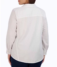 Foxcroft Plus Size Paityn Jacquard Point Collar Long Sleeve Shirttail Hem Button Front Shirt
