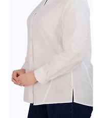 Foxcroft Plus Size Paityn Jacquard Point Collar Long Sleeve Shirttail Hem Button Front Shirt