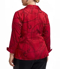 Foxcroft Plus Size Salina Jacquard Status Chain Print Wing Collar Long Sleeve Wrap Shirt