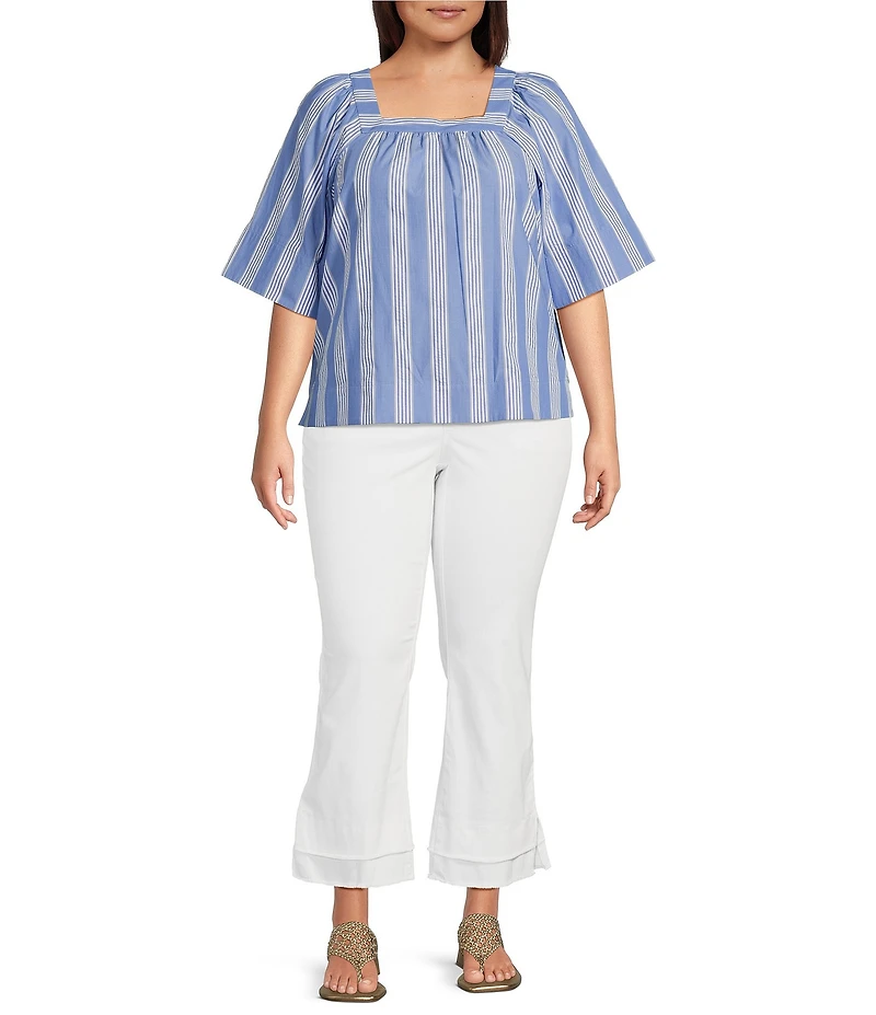 Foxcroft Plus Size Violet Cotton Square Neck Elbow Sleeve Top
