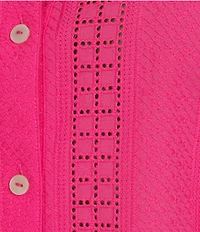 Foxcroft Plus Size Zoey Cotton Eyelet Long Sleeve Button Front Shirt