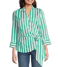 Foxcroft Salina Point Collar 3/4 Sleeve Stretch Stripe Tunic