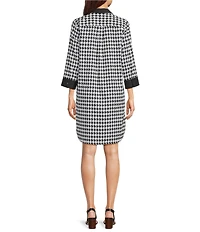 Foxcroft Sloane Cotton Sateen Houndstooth Wrinkle Free Notch Collar 3/4 Barrel Cuff Sleeve Shift Dress