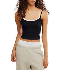 FP Movement All Clear Coastline Square Neck Sleeveless Rib Knit Layered Cami Top