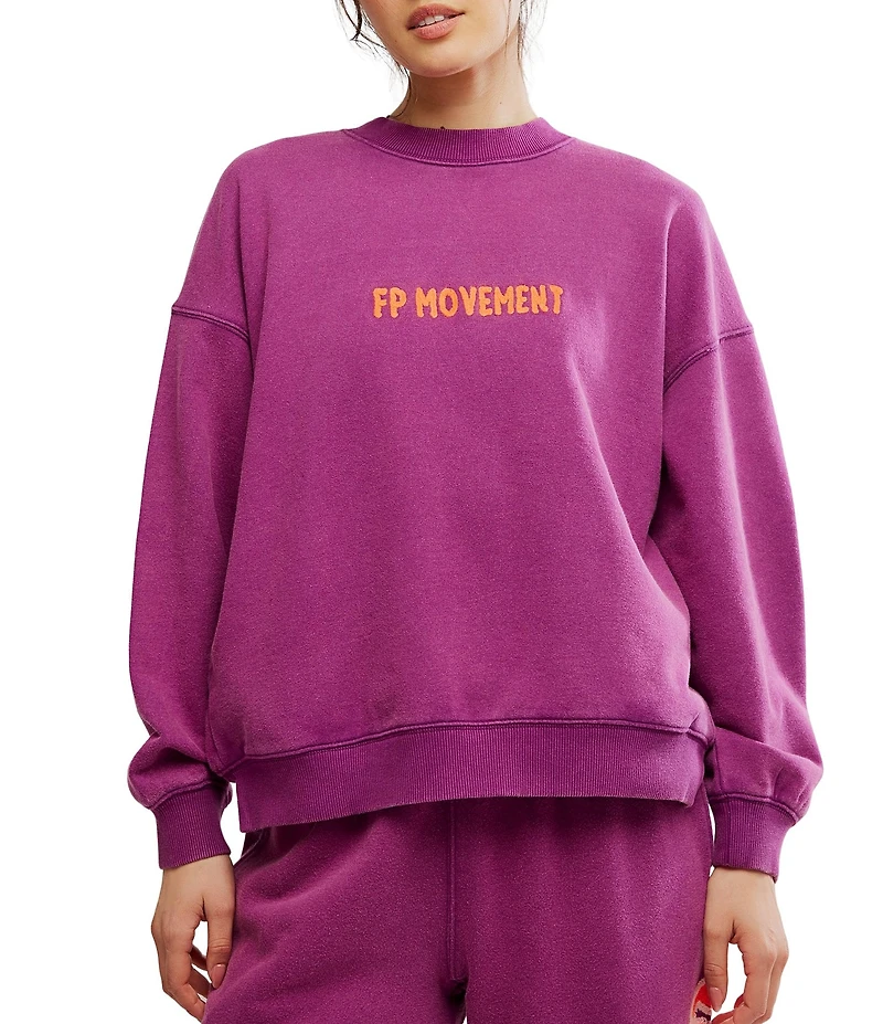 FP Movement All Star Crew Neck Long Sleeve Slouchy Embroidered Logo Pullover