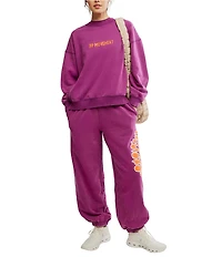 FP Movement All Star Crew Neck Long Sleeve Slouchy Embroidered Logo Pullover