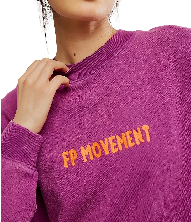 FP Movement All Star Crew Neck Long Sleeve Slouchy Embroidered Logo Pullover