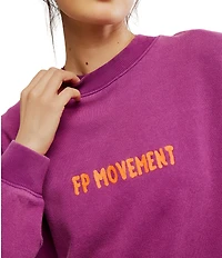 FP Movement All Star Crew Neck Long Sleeve Slouchy Embroidered Logo Pullover