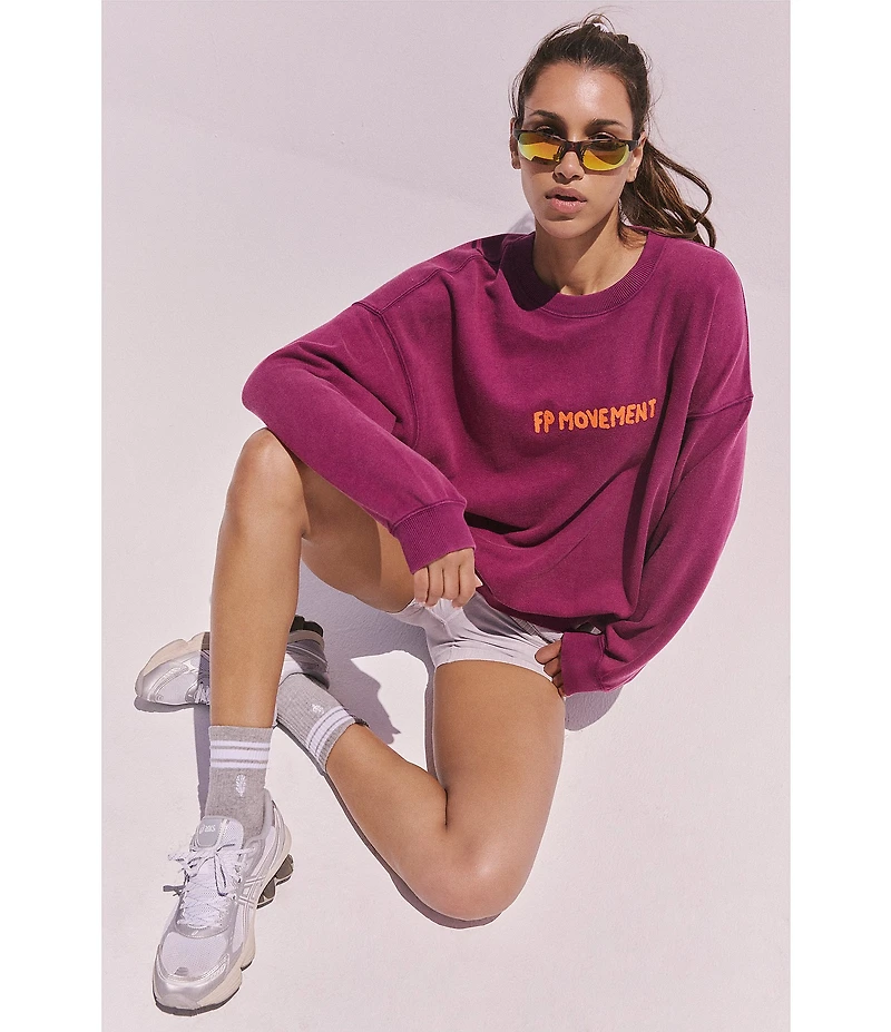 FP Movement All Star Crew Neck Long Sleeve Slouchy Embroidered Logo Pullover