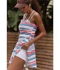 FP Movement Baseline Stripe Printed Square Neck Sleeveless A-Line Mini Dress