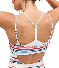 FP Movement Baseline Stripe Printed Square Neck Sleeveless A-Line Mini Dress