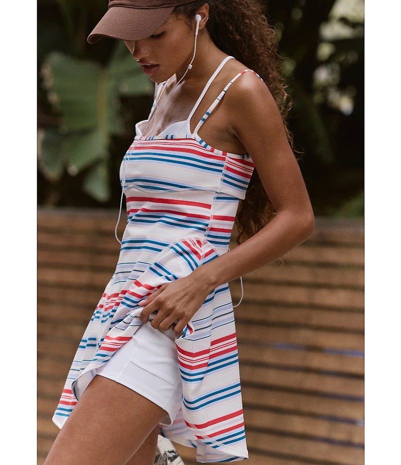FP Movement Baseline Stripe Printed Square Neck Sleeveless A-Line Mini Dress
