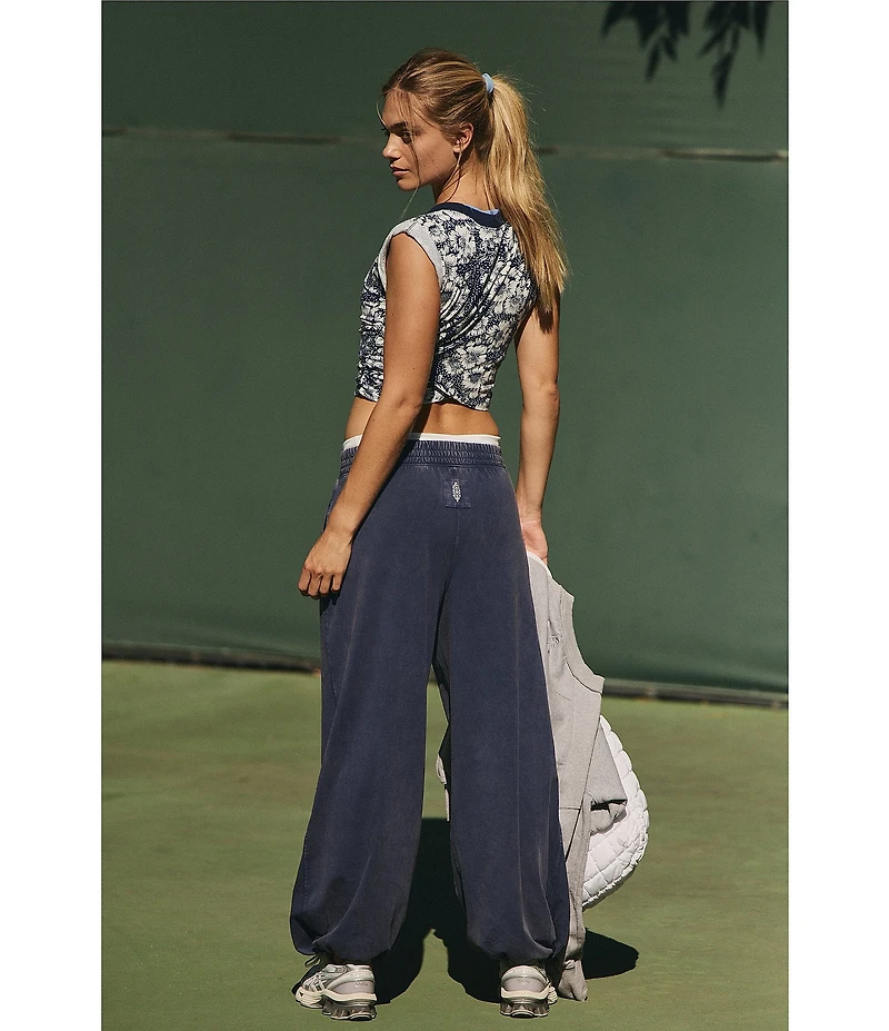 FP Movement Hot Shot Floral Print Crossover Crew Neck Cropped Muscle Tee & High-Rise Waist Coordinating Pant Set