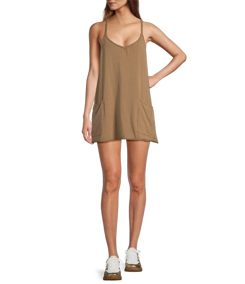 FP Movement Hot Shot V-Neck Sleeveless Patch Pocket Mini Dress