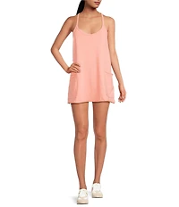 FP Movement Hot Shot V-Neck Sleeveless Patch Pocket Mini Dress