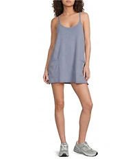 FP Movement Hot Shot V-Neck Sleeveless Racerback Patch Pocket Mini Dress