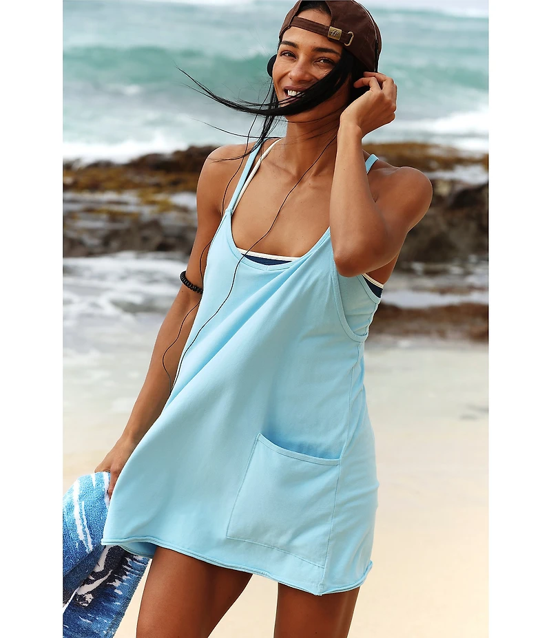 FP Movement Hot Shot V-Neck Sleeveless Racerback Patch Pocket Mini Dress