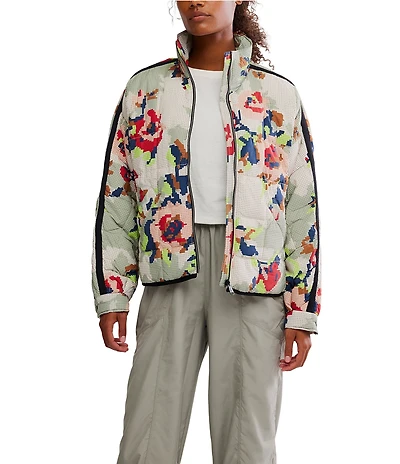 FP Movement Pippa Packable Floral Printed Collared Long Sleeve Quilted Puffer Jacket