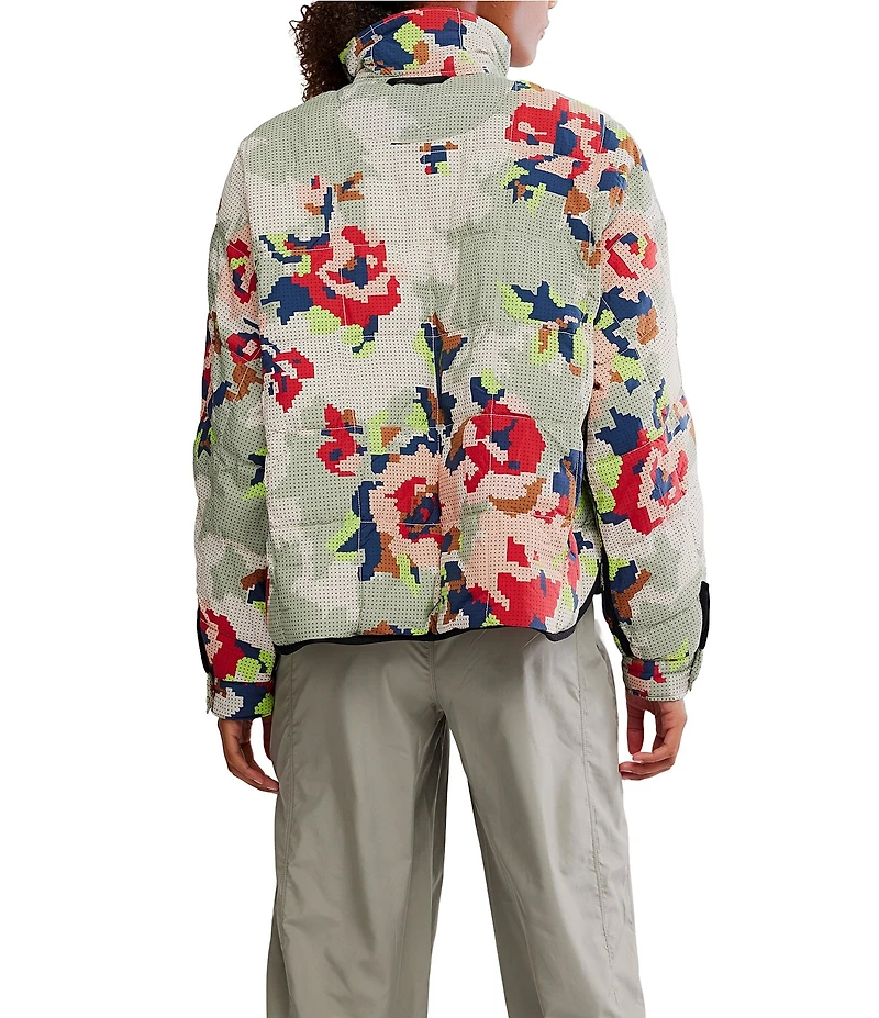 FP Movement Pippa Packable Floral Printed Collared Long Sleeve Quilted Puffer Jacket