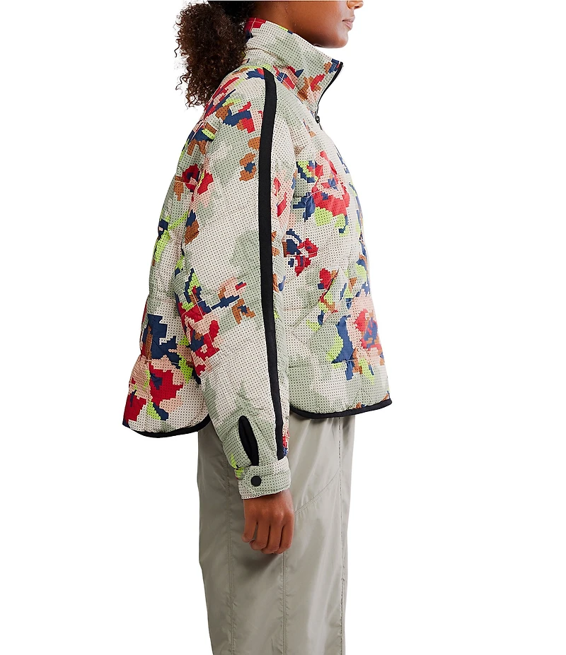 FP Movement Pippa Packable Floral Printed Collared Long Sleeve Quilted Puffer Jacket