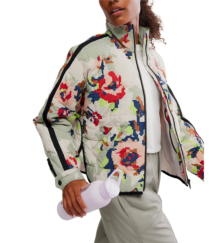 FP Movement Pippa Packable Floral Printed Collared Long Sleeve Quilted Puffer Jacket