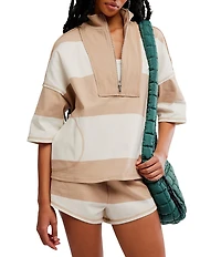 FP Movement Retro Rugby Stripe Pattern Quarter Zip Short Sleeve Short Set