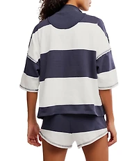 FP Movement Retro Rugby Stripe Pattern Quarter Zip Short Sleeve Short Set