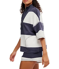 FP Movement Retro Rugby Stripe Pattern Quarter Zip Short Sleeve Short Set