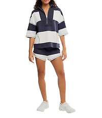 FP Movement Retro Rugby Stripe Pattern Quarter Zip Short Sleeve Short Set
