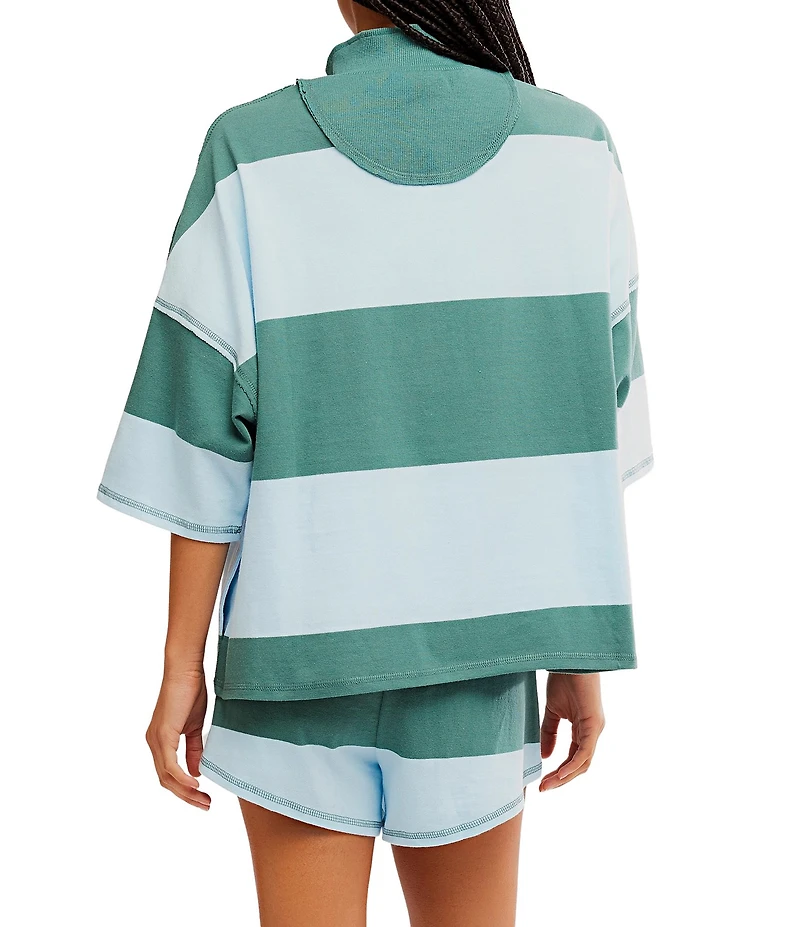 FP Movement Retro Rugby Stripe Pattern Quarter Zip Short Sleeve Short Set